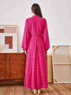 Anewsta Vestido Elegante de Manga Longa de Renda Bordô Máxi para Mulheres, Conjunto de Roupas Brancas de Primavera para Mulheres