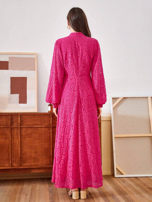 Anewsta Vestido Elegante de Manga Longa de Renda Bordô Máxi para Mulheres, Conjunto de Roupas Brancas de Primavera para Mulheres