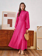 Anewsta Vestido Elegante de Manga Longa de Renda Bordô Máxi para Mulheres, Conjunto de Roupas Brancas de Primavera para Mulheres
