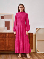 Anewsta Vestido Elegante de Manga Longa de Renda Bordô Máxi para Mulheres, Conjunto de Roupas Brancas de Primavera para Mulheres