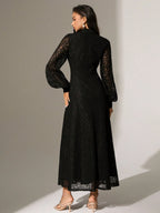 Anewsta Vestido Elegante de Manga Longa de Renda Bordô Máxi para Mulheres, Conjunto de Roupas Brancas de Primavera para Mulheres