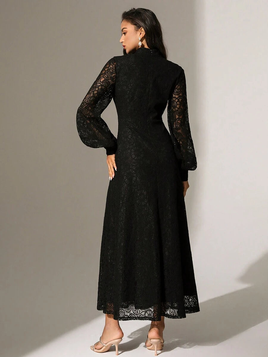 Anewsta Vestido Elegante de Manga Longa de Renda Bordô Máxi para Mulheres, Conjunto de Roupas Brancas de Primavera para Mulheres