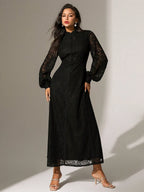 Anewsta Vestido Elegante de Manga Longa de Renda Bordô Máxi para Mulheres, Conjunto de Roupas Brancas de Primavera para Mulheres