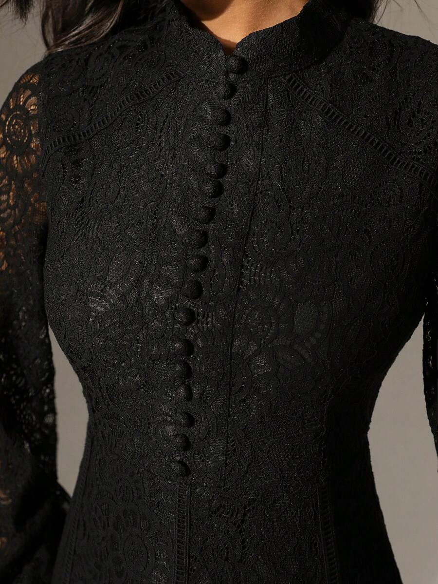 Anewsta Vestido Elegante de Manga Longa de Renda Bordô Máxi para Mulheres, Conjunto de Roupas Brancas de Primavera para Mulheres