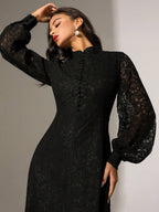 Anewsta Vestido Elegante de Manga Longa de Renda Bordô Máxi para Mulheres, Conjunto de Roupas Brancas de Primavera para Mulheres