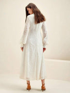 Anewsta Vestido Elegante de Manga Longa de Renda Bordô Máxi para Mulheres, Conjunto de Roupas Brancas de Primavera para Mulheres