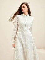 Anewsta Vestido Elegante de Manga Longa de Renda Bordô Máxi para Mulheres, Conjunto de Roupas Brancas de Primavera para Mulheres