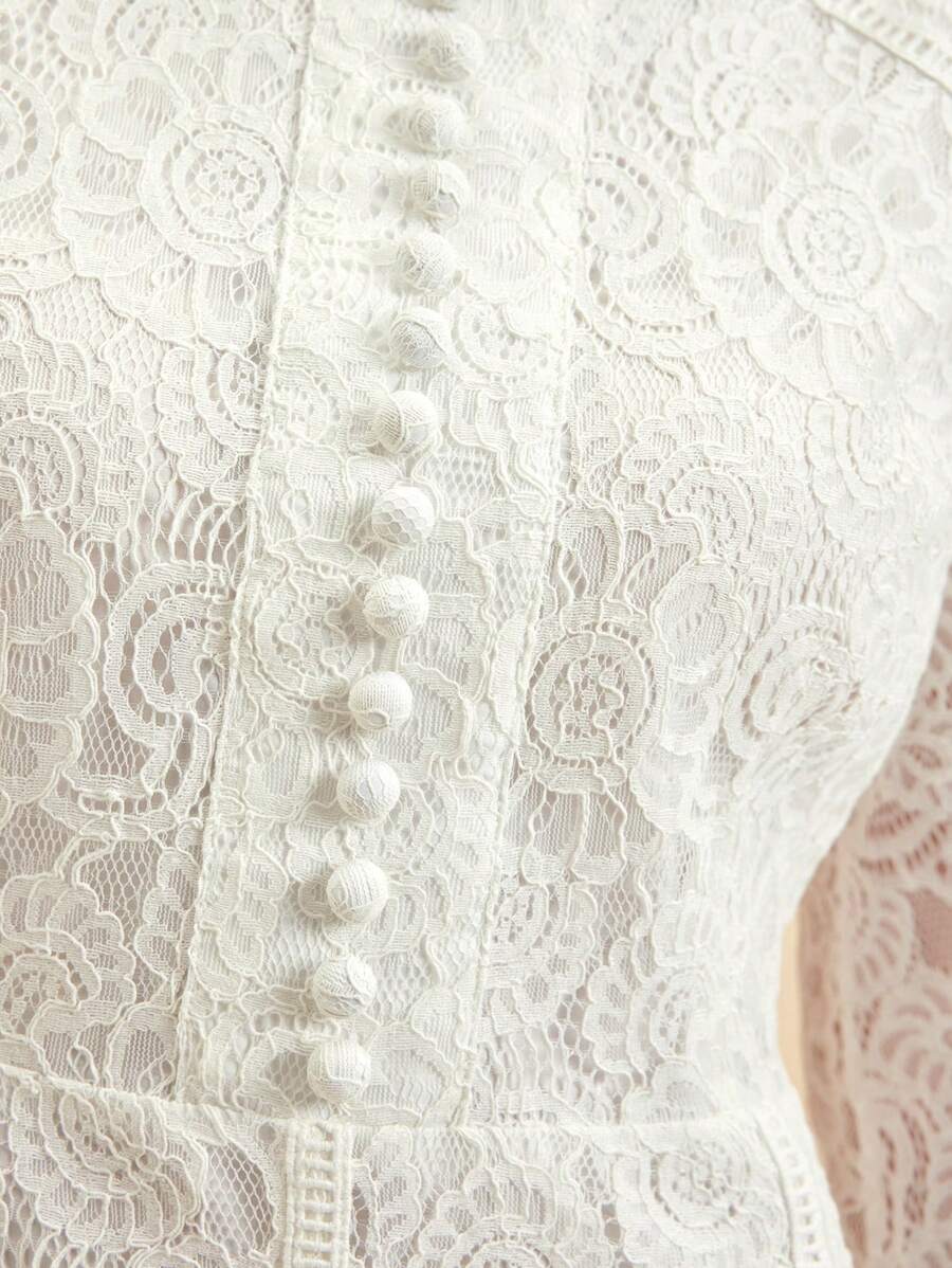 Anewsta Vestido Elegante de Manga Longa de Renda Bordô Máxi para Mulheres, Conjunto de Roupas Brancas de Primavera para Mulheres