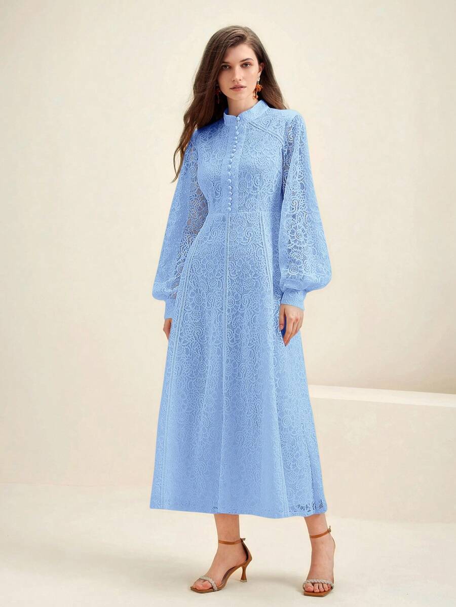Anewsta Vestido Elegante de Manga Longa de Renda Bordô Máxi para Mulheres, Conjunto de Roupas Brancas de Primavera para Mulheres