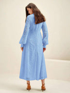 Anewsta Vestido Elegante de Manga Longa de Renda Bordô Máxi para Mulheres, Conjunto de Roupas Brancas de Primavera para Mulheres
