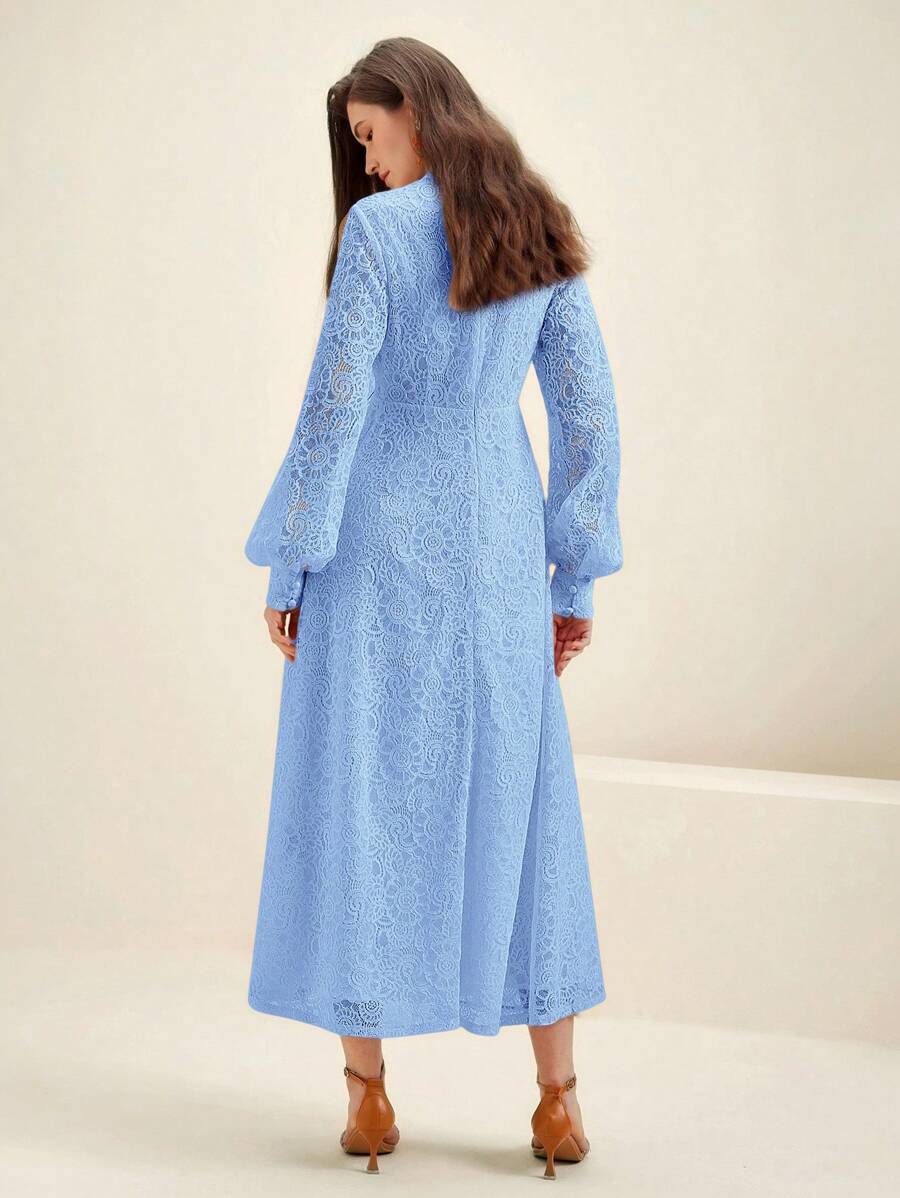 Anewsta Vestido Elegante de Manga Longa de Renda Bordô Máxi para Mulheres, Conjunto de Roupas Brancas de Primavera para Mulheres