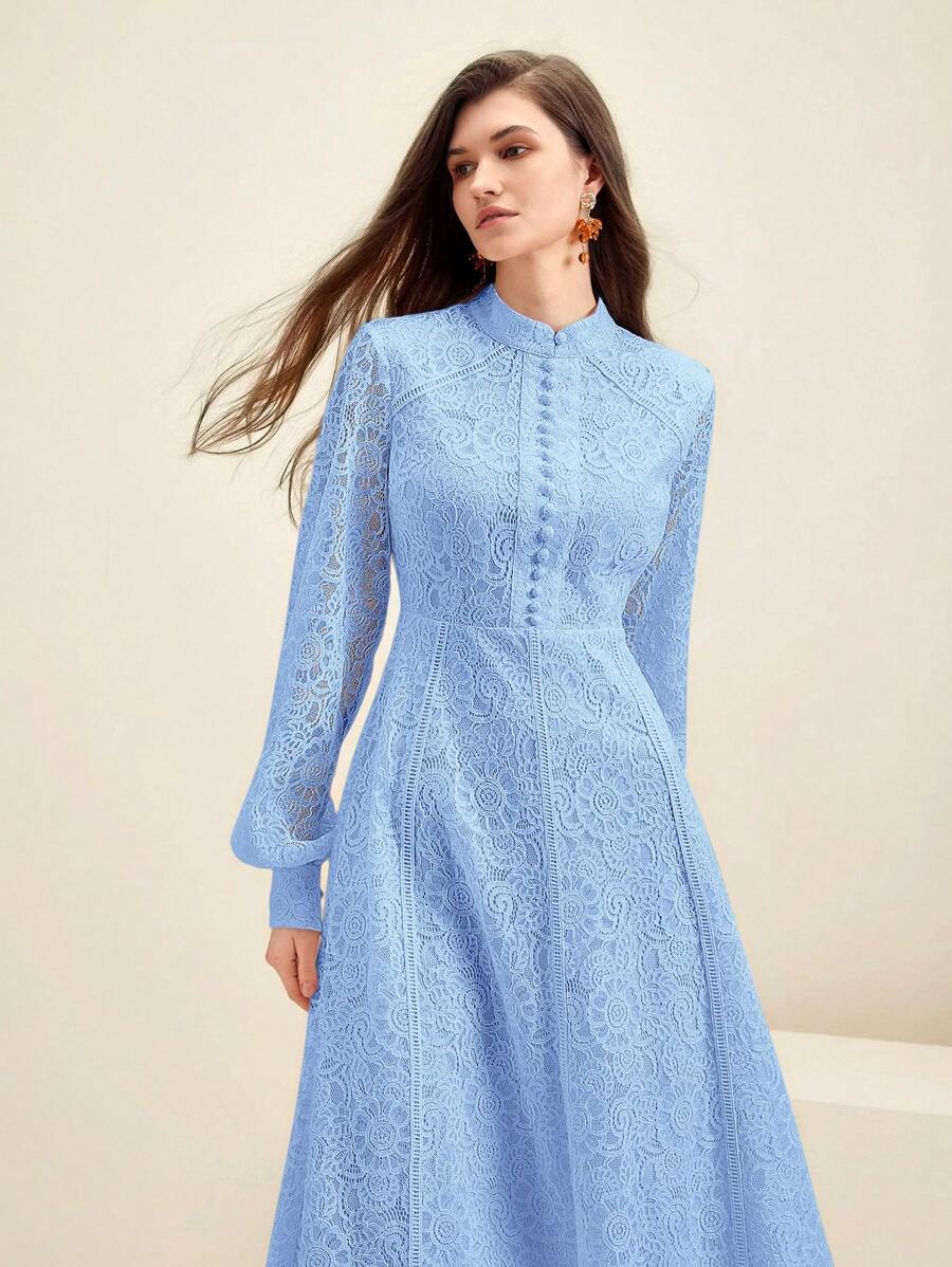 Anewsta Vestido Elegante de Manga Longa de Renda Bordô Máxi para Mulheres, Conjunto de Roupas Brancas de Primavera para Mulheres