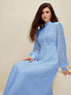 Anewsta Vestido Elegante de Manga Longa de Renda Bordô Máxi para Mulheres, Conjunto de Roupas Brancas de Primavera para Mulheres