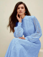 Anewsta Vestido Elegante de Manga Longa de Renda Bordô Máxi para Mulheres, Conjunto de Roupas Brancas de Primavera para Mulheres