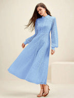 Anewsta Vestido Elegante de Manga Longa de Renda Bordô Máxi para Mulheres, Conjunto de Roupas Brancas de Primavera para Mulheres