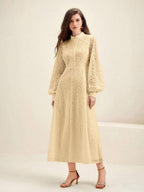 Anewsta Vestido Elegante de Manga Longa de Renda Bordô Máxi para Mulheres, Conjunto de Roupas Brancas de Primavera para Mulheres