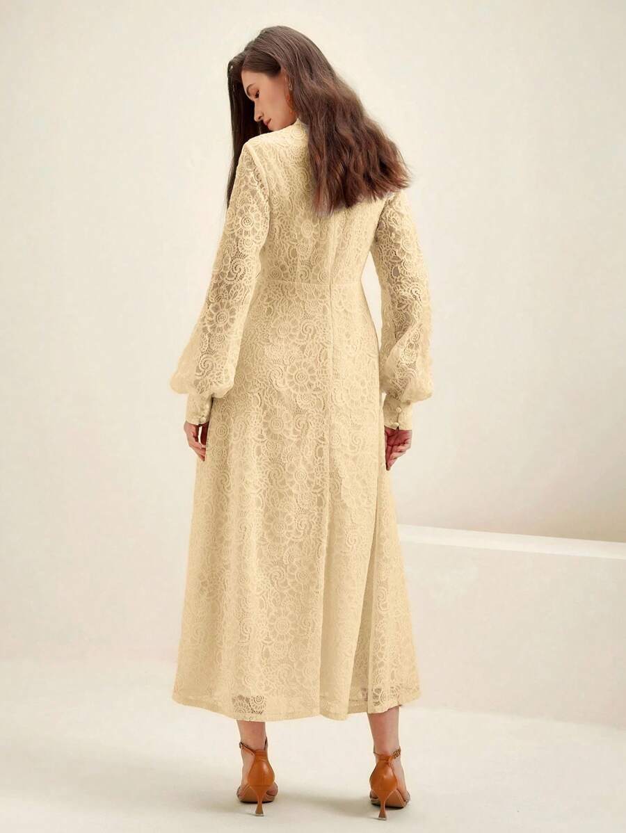 Anewsta Vestido Elegante de Manga Longa de Renda Bordô Máxi para Mulheres, Conjunto de Roupas Brancas de Primavera para Mulheres