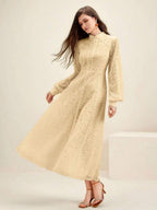 Anewsta Vestido Elegante de Manga Longa de Renda Bordô Máxi para Mulheres, Conjunto de Roupas Brancas de Primavera para Mulheres