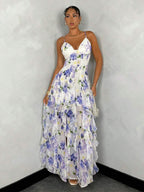 Vestido Maxi Floral com Costas Nuas e Bainha Fenda