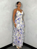 Vestido Maxi Floral com Costas Nuas e Bainha Fenda