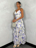 Vestido Maxi Floral com Costas Nuas e Bainha Fenda