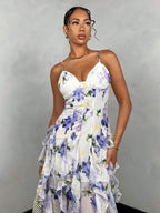 Vestido Maxi Floral com Costas Nuas e Bainha Fenda