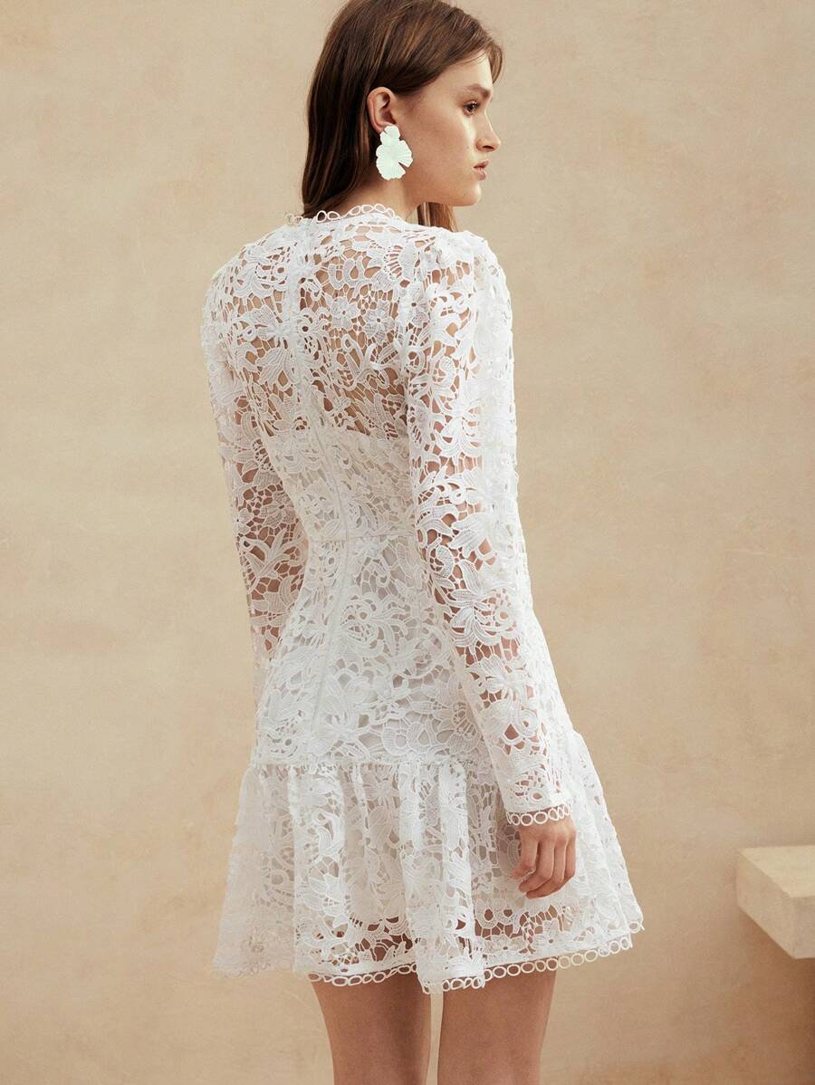 Anewsta Vestido de Manga Longa de Renda Branca Pura Solúvel em Água de Estilo Palaciano Europeu para Roupas de Festa de Férias