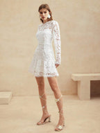 Anewsta Vestido de Manga Longa de Renda Branca Pura Solúvel em Água de Estilo Palaciano Europeu para Roupas de Festa de Férias