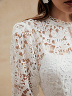 Anewsta Vestido de Manga Longa de Renda Branca Pura Solúvel em Água de Estilo Palaciano Europeu para Roupas de Festa de Férias