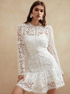 Anewsta Vestido de Manga Longa de Renda Branca Pura Solúvel em Água de Estilo Palaciano Europeu para Roupas de Festa de Férias