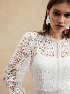 Anewsta Vestido de Manga Longa de Renda Branca Pura Solúvel em Água de Estilo Palaciano Europeu para Roupas de Festa de Férias