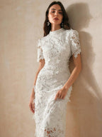 Anewsta Vestido Longo Branco Slim Fit com Acabamento em Renda para Roupa de Festa de Férias, Conjunto de Mulher