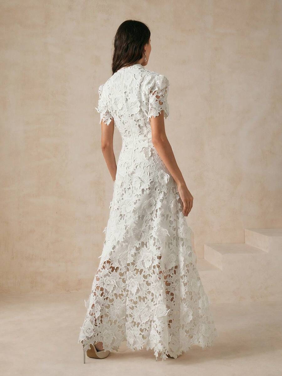 Anewsta Vestido Longo Branco Slim Fit com Acabamento em Renda para Roupa de Festa de Férias, Conjunto de Mulher