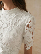 Anewsta Vestido Longo Branco Slim Fit com Acabamento em Renda para Roupa de Festa de Férias, Conjunto de Mulher