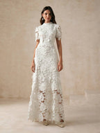 Anewsta Vestido Curto com Recorte em Renda de Manga Curta para Mulheres, Roupa Feminina Maxi