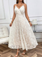 SHEIN Clasi Vestido Longo com Alças de Espaguete Modelo A-Line com Amarração nas Costas e Cintura Marcada para Mulheres