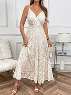 SHEIN Clasi Vestido Longo com Alças de Espaguete Modelo A-Line com Amarração nas Costas e Cintura Marcada para Mulheres