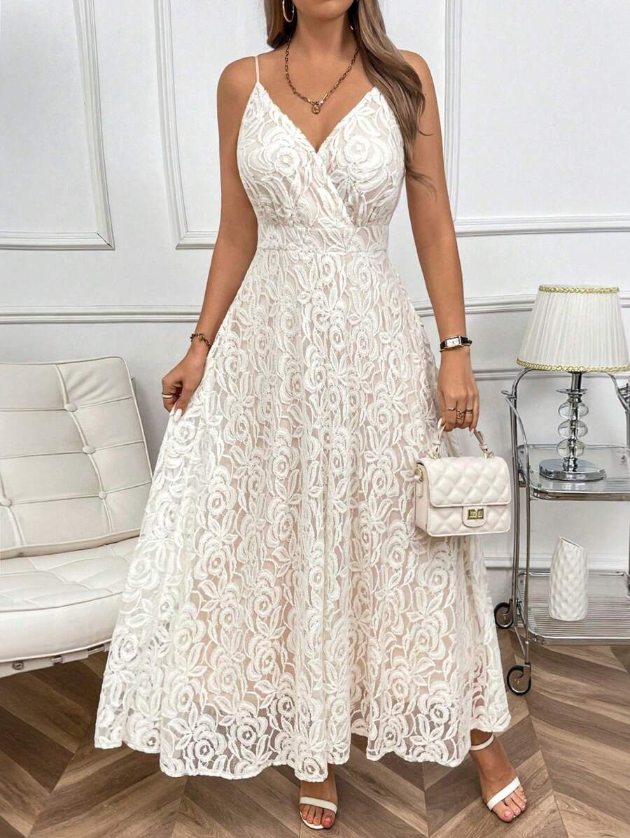 SHEIN Clasi Vestido Longo com Alças de Espaguete Modelo A-Line com Amarração nas Costas e Cintura Marcada para Mulheres