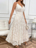 SHEIN Clasi Vestido Longo com Alças de Espaguete Modelo A-Line com Amarração nas Costas e Cintura Marcada para Mulheres