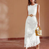 MOTF PREMIUM VESTIDO SEM MANGAS COM BABADO DE RENDA NA BAINHA