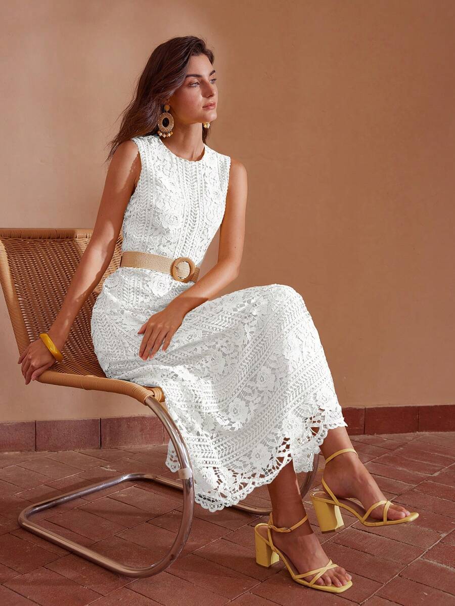 MOTF PREMIUM VESTIDO SEM MANGAS COM BABADO DE RENDA NA BAINHA