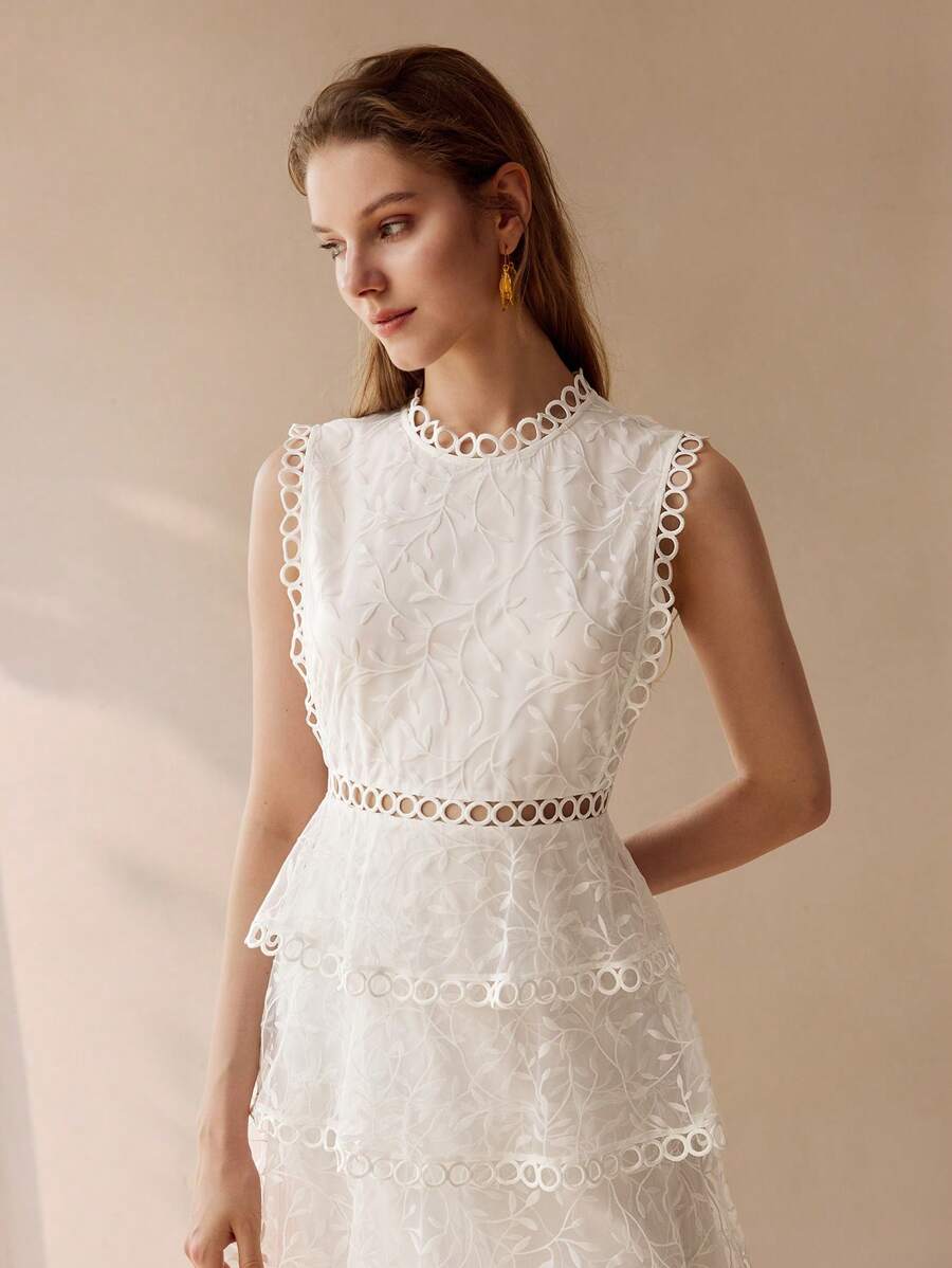 MOTF PREMIUM VESTIDO LONGO FEMININO COM SOBREPOSIÇÃO DE TULE, BARRADO COM RENDA E BABADOS EM CAMADAS