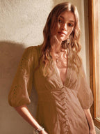 Anewsta Vestido Longo Elegante Bordado em Renda com Fenda e Decote em V, Perfeito para Férias, Ano Novo, Dia dos Namorados, Praia de Verão