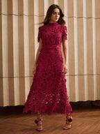 Anewsta Vestido Mini Justo com Renda para Mulheres Vestido Longo Bordô Conjunto Mulheres