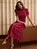 Anewsta Vestido Curto com Recorte em Renda de Manga Curta para Mulheres, Roupa Feminina Maxi