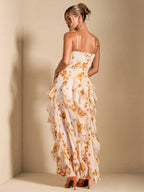 Vestido Maxi Floral com Costas Nuas e Bainha Fenda