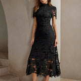 Anewsta Vestido Mini Justo com Renda para Mulheres Vestido Longo Bordô Conjunto Mulheres