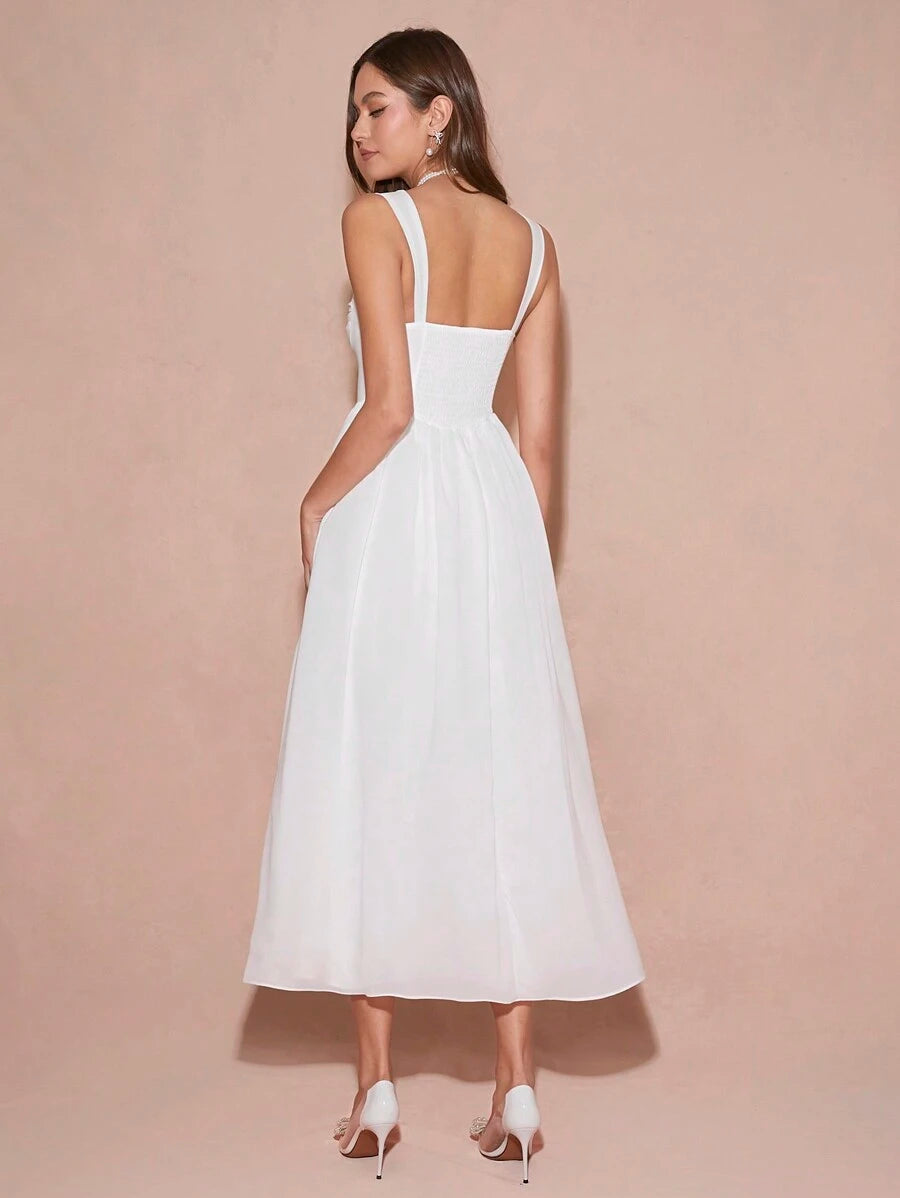 Enchnt Vestido Romântico de Princesa Branco sem Mangas e Decote Coração, Elegante para Mulheres, Roupa Doce e Elegante para Dia dos Namorados, Festa de Natal, Ano Novo, Aniversário, Feriados, Encontros Doces e Coquetel/Baile de Formatura