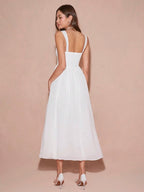 Enchnt Vestido Romântico de Princesa Branco sem Mangas e Decote Coração, Elegante para Mulheres, Roupa Doce e Elegante para Dia dos Namorados, Festa de Natal, Ano Novo, Aniversário, Feriados, Encontros Doces e Coquetel/Baile de Formatura