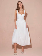 Enchnt Vestido Romântico de Princesa Branco sem Mangas e Decote Coração, Elegante para Mulheres, Roupa Doce e Elegante para Dia dos Namorados, Festa de Natal, Ano Novo, Aniversário, Feriados, Encontros Doces e Coquetel/Baile de Formatura